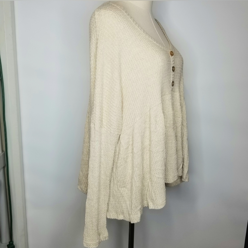 Jolie Beige Dolman Longsleeve Flared Hem Half Button Waffle Thin Top , 1XL - Picture 4 of 11